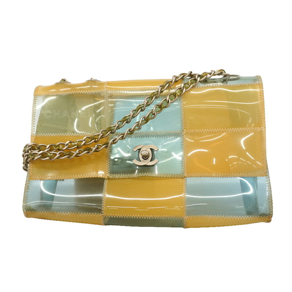 Chanel Shoulder Bag, Chocolate Bar Design, Chain Shoulder, Vinyl, Beige/Clear...